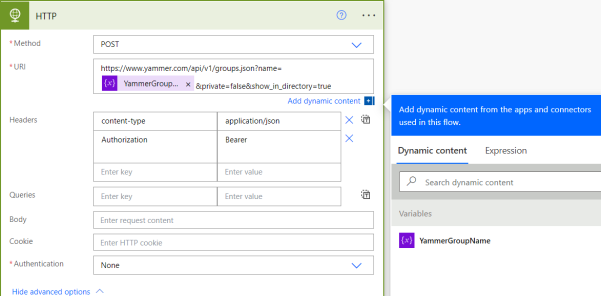 Microsoft 365 group connected Yammer group provisioning using Power Automate